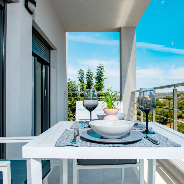 Outside dining area on the balcony of Elounda Sunshine Place